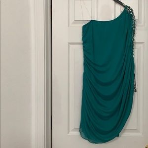 One shoulder rhinestone mini dress